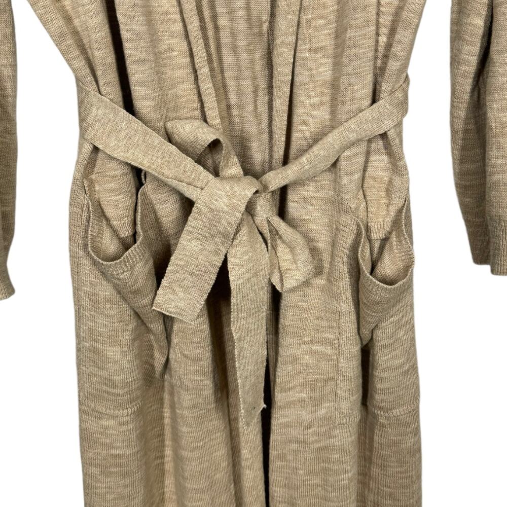 Free People Beach Long Slub Knit Cardigan Sweater Large Tan Boho Casual Belted - Picture 5 of 7